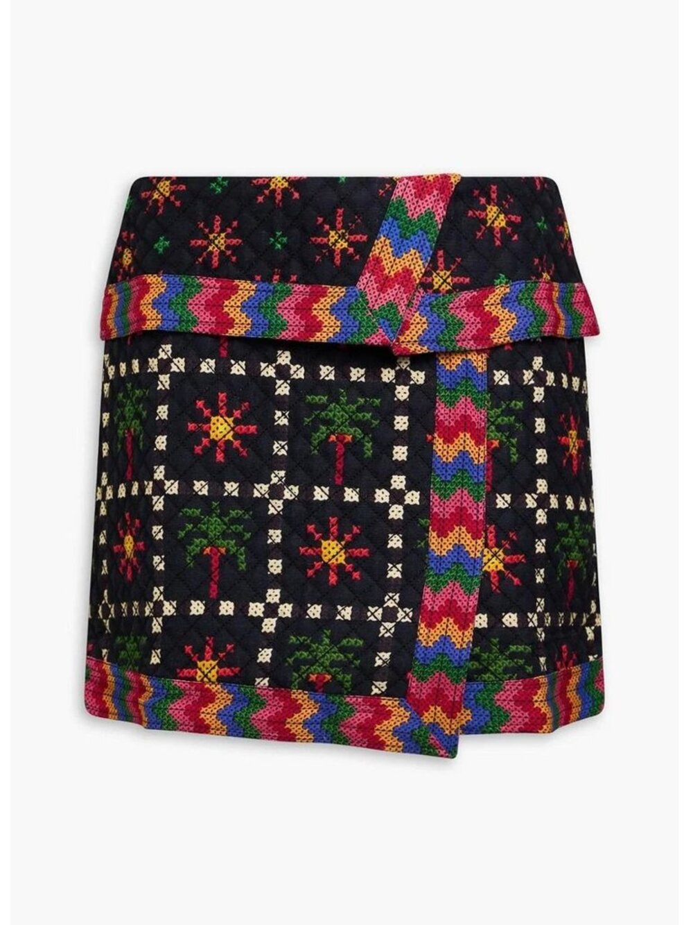 FARM RIO Black Quilted Printed Macaw Night Mini Skirt - Picture 5 of 15
